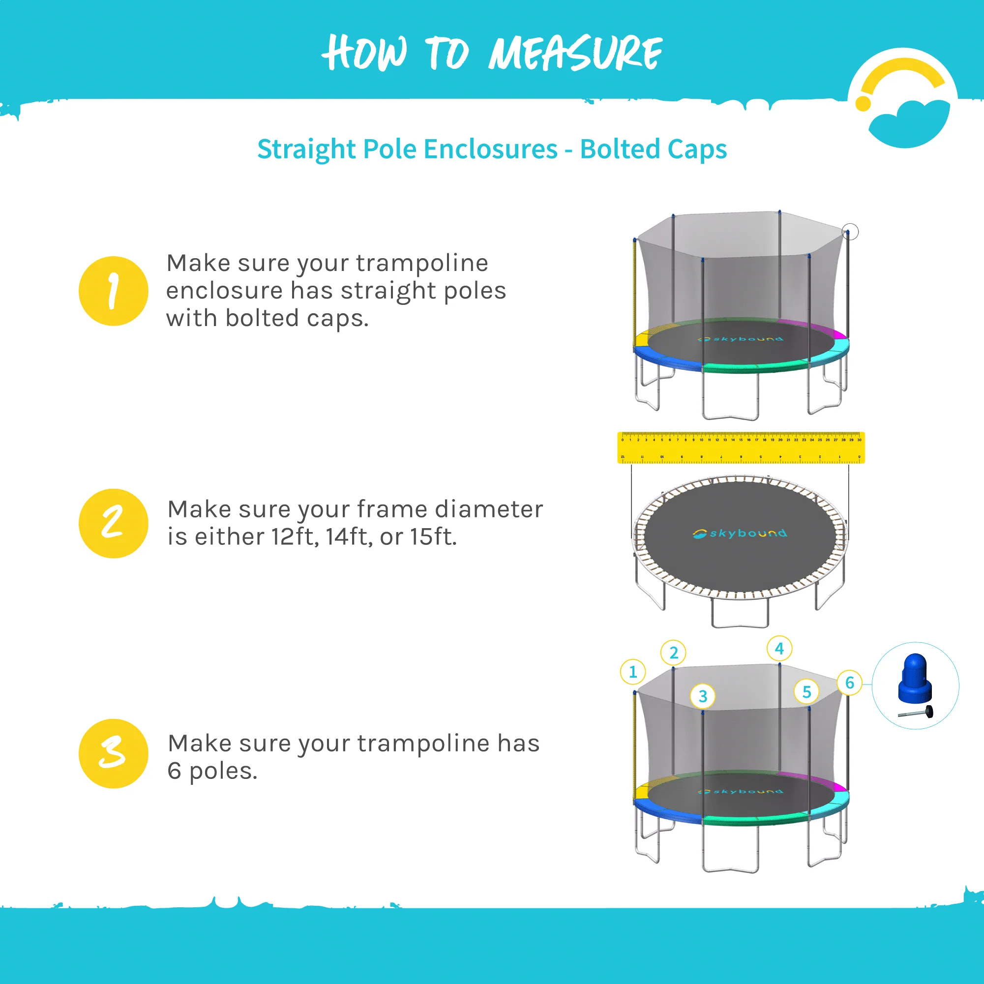 Enclosure Net for 12ft Trampolines - Fits 6 Straight Poles (Using Bolted Pole Caps) - Image 3